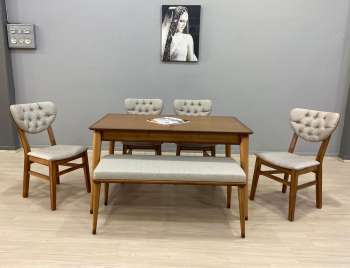 E - 1385 Dikdörtgen Açılır Masa Kontra Ay Sandalye