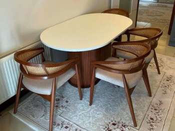 E - 1290 Ptt Masa 90x150 Gazel Sandalye Kayın Beyaz