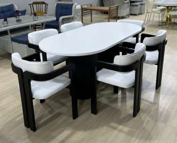 E - 1270 Ptt Masa 90x180 Baskılı T Sandalye Siyah Beyaz