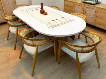 E - 1285 Ptt Masa 90x180 Gazel Sandalye Kayın Beyaz