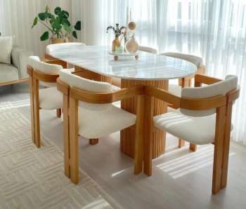 E - 1275 Ptt Masa 90x180 T Sandalye Kayın Beyaz