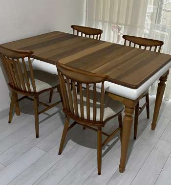 E - 1510 Tornalı Sandalyeli Modern masa ceviz beyaz